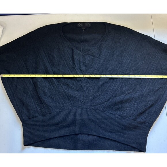 Quinn Women’s One Size V-Neck 100% Cashmere Black Sweater Boho Goth Flaws - Picture 2 of 9